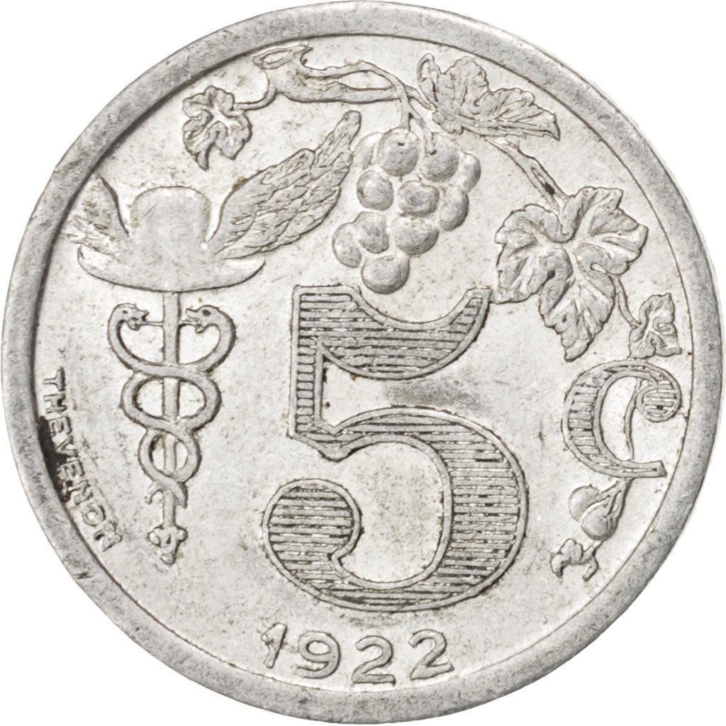 France, 5 Centimes, 1922, EF(40-45), Aluminium, Elie #10.1, 0.90