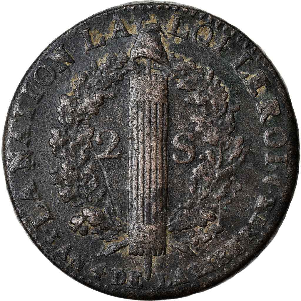 Monnaie, France, 2 sols françois, 2 Sols, 1792, Lille, TTB, Bronze, Gadoury:25