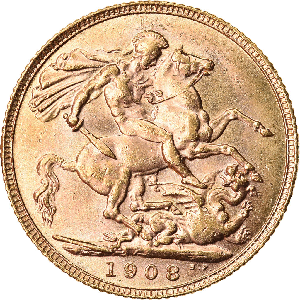Coin, Great Britain, Edward VII, Sovereign, 1908, MS(63), Gold, KM:805