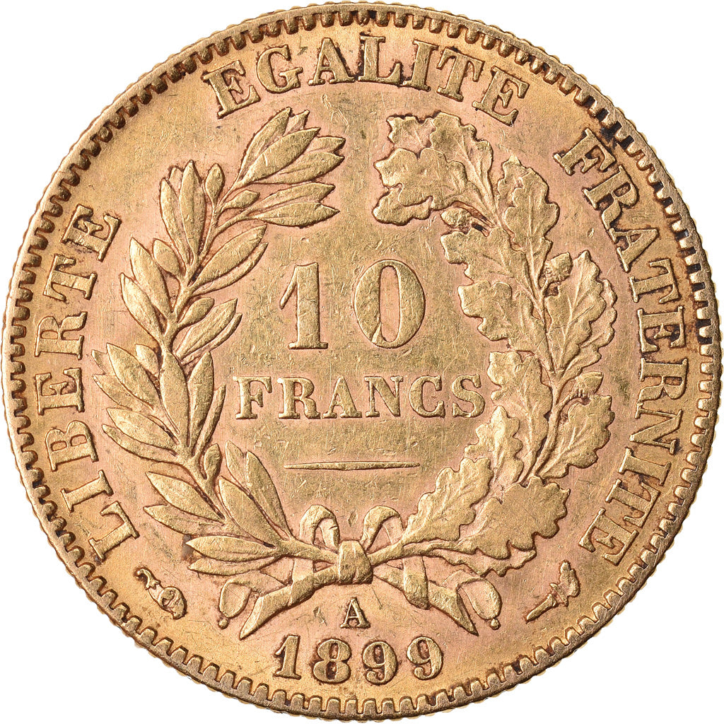 Moneta, Francja, Cérès, 10 Francs, 1899, Paris, AU(50-53), Złoto, KM:770