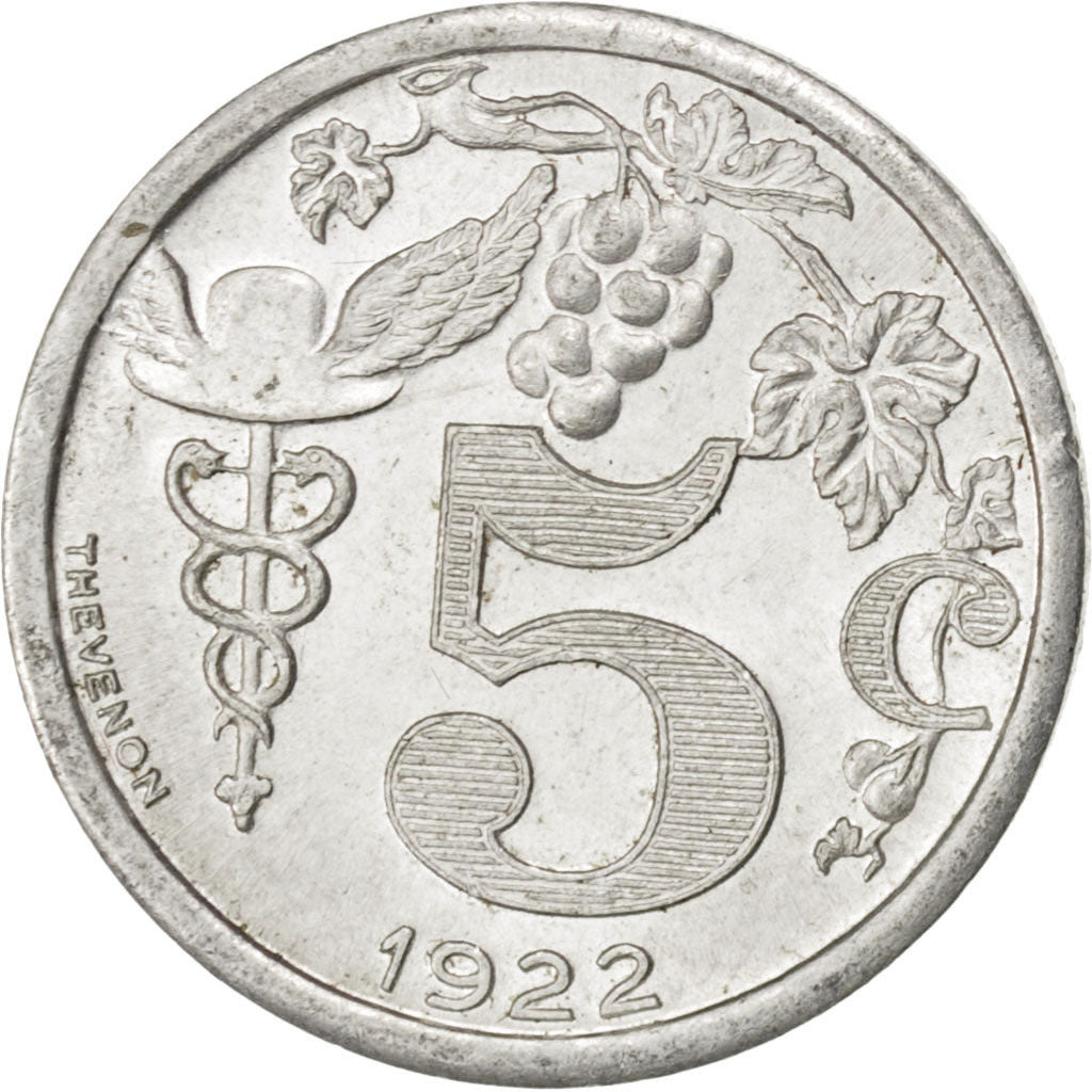 France, 5 Centimes, 1922, AU(55-58), Aluminium, Elie #10.1, 0.88