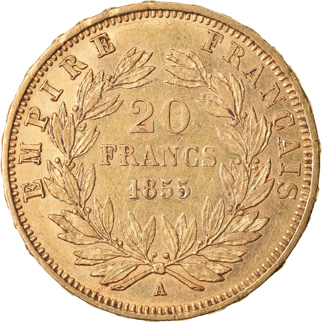 Coin, France, Napoleon III, Napoléon III, 20 Francs, 1855, Paris, AU(50-53)