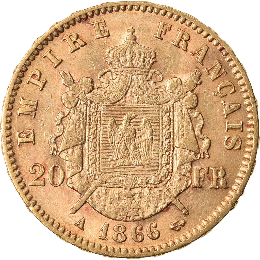 Moneda, Francia, Napoleon III, 20 Francs, 1866, Paris, EBC, Oro, KM:801.1