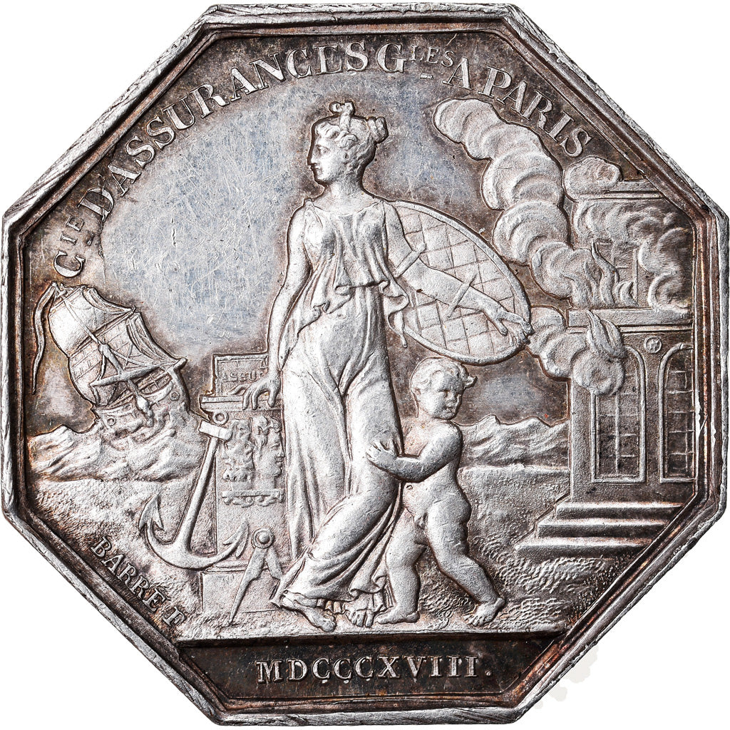 France, Token, Louis XVIII, Les Assurances Générale, Paris, 1818, Caqué