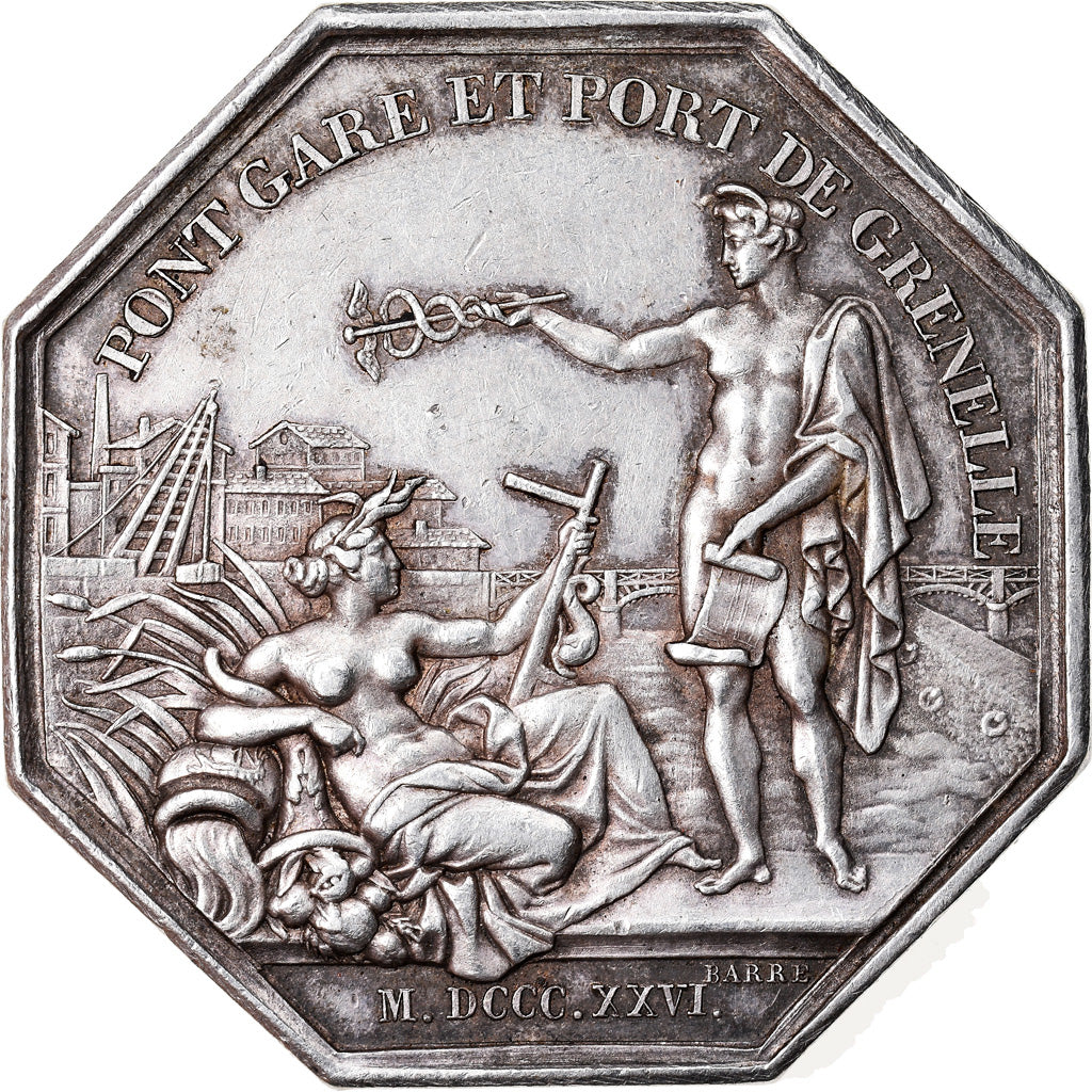 France, Jeton, Charles X, pont gare et port de grenelle, 1826, TTB, Argent