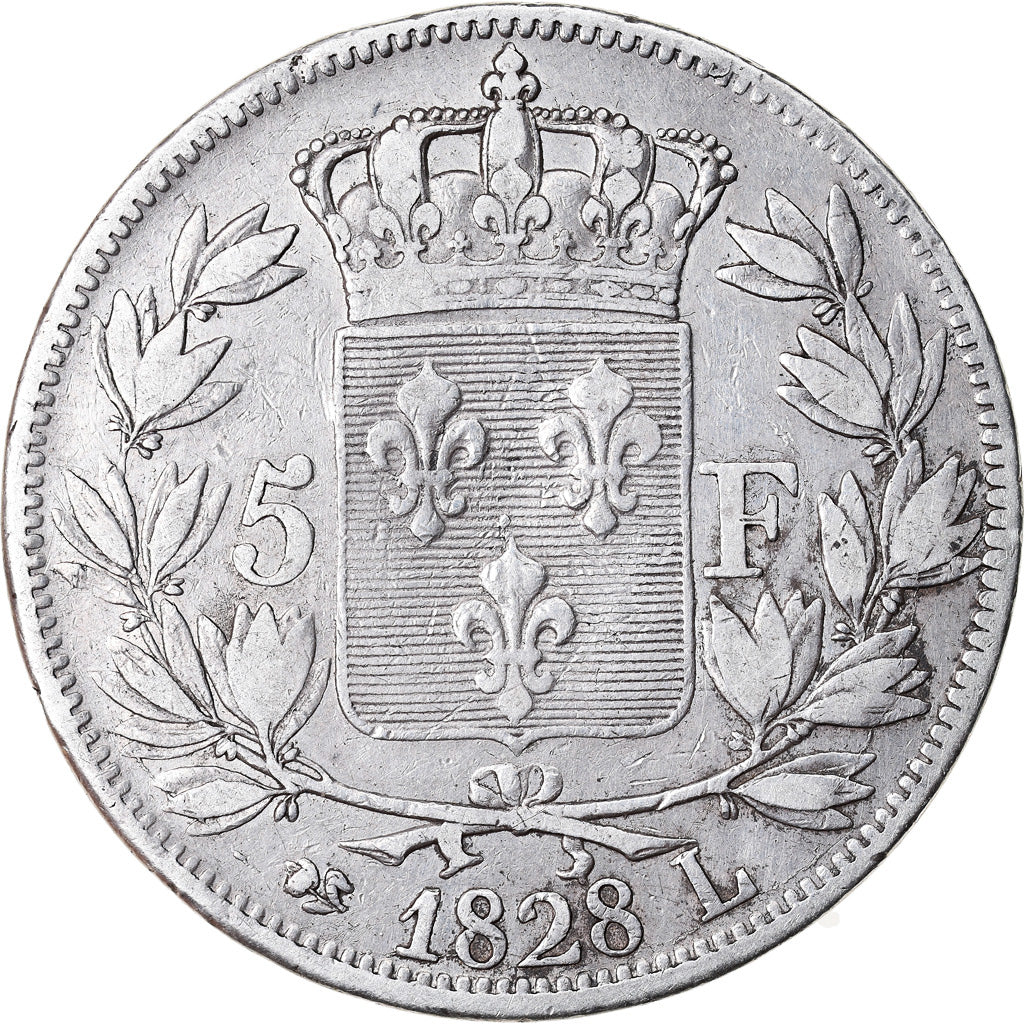 Münze, Frankreich, Charles X, 5 Francs, 1828, Bayonne, S+, Silber, KM:728.8