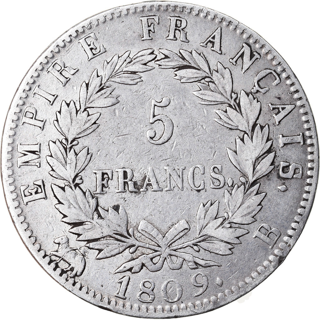 Coin, France, Napoléon I, 5 Francs, 1809, Rouen, VF(30-35), Silver, KM:694.2