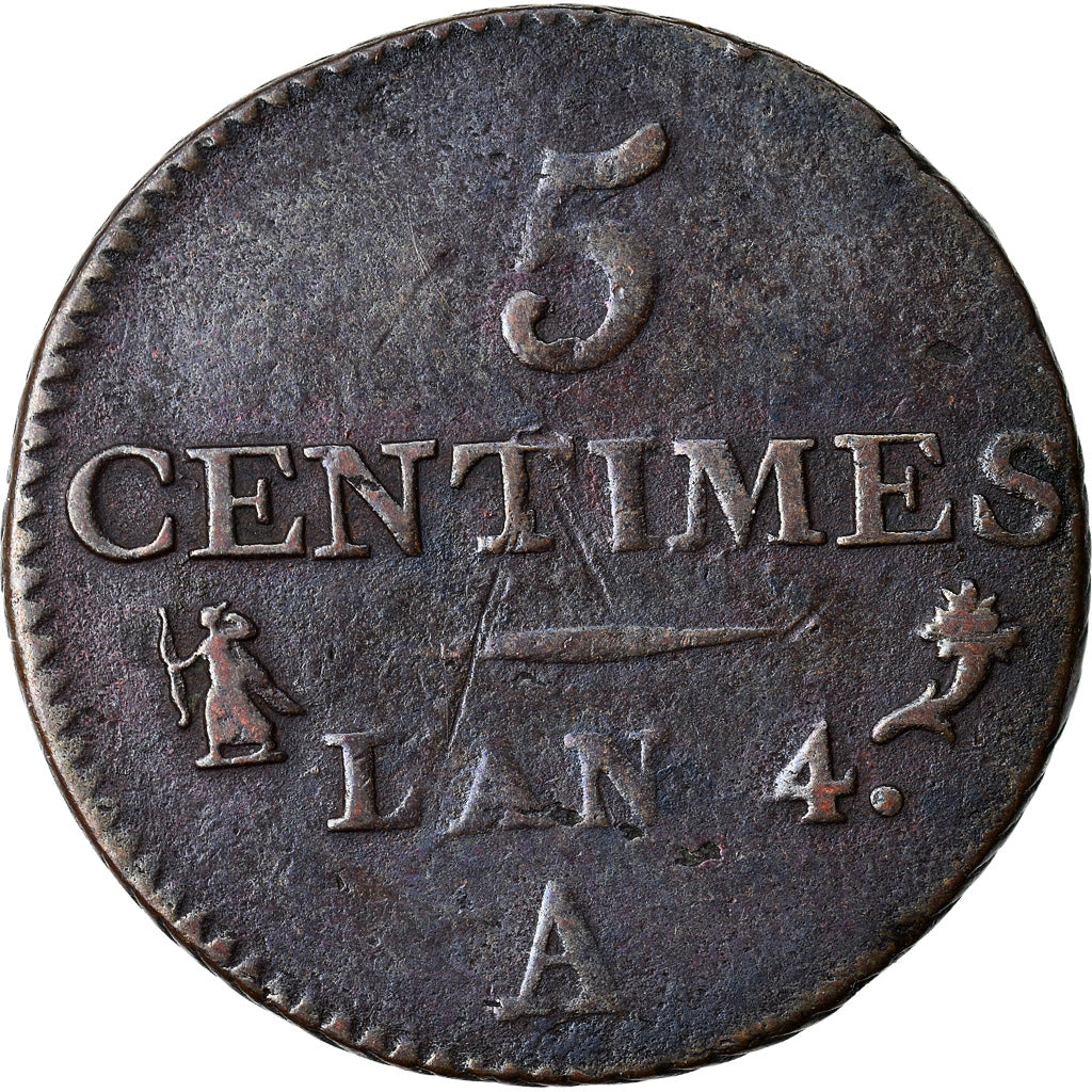 Coin, France, Dupré, 5 Centimes, AN 4, Paris, Petit module, VF(30-35), Bronze