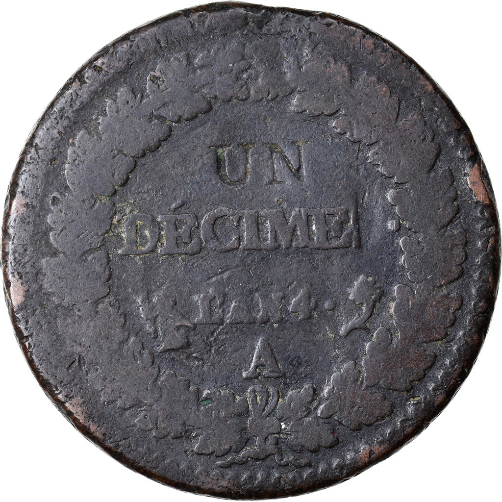 Moneta, Francia, Dupré, Decime, AN 4, Paris, Modification du 2 décimes, B+