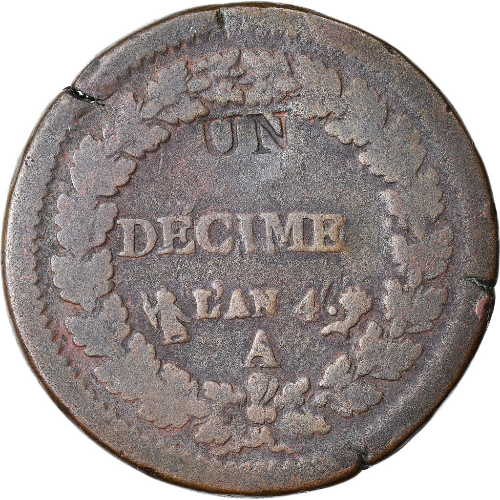 Moneta, Francja, Dupré, Decime, AN 4, Paris, Modification du 2 décimes