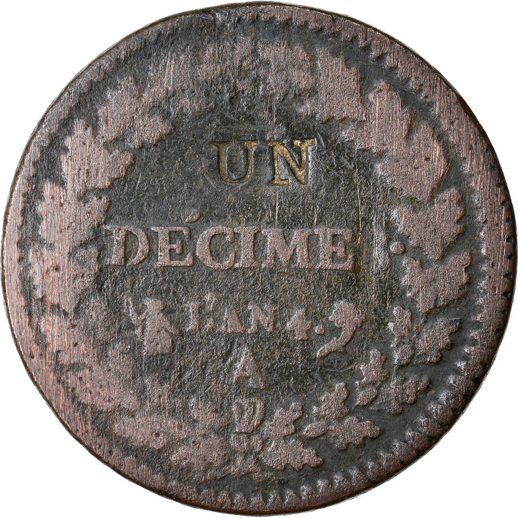 Moeda, França, Dupré, Decime, AN 4, Paris, Modification du 2 décimes