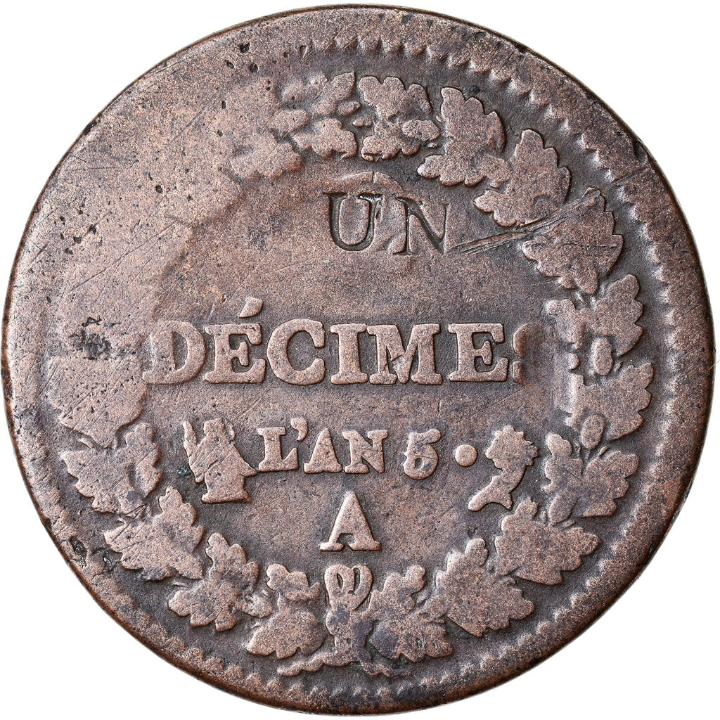 Munten, Frankrijk, Decime, AN 5, Paris, Modification du 2 décimes, FR, Koper