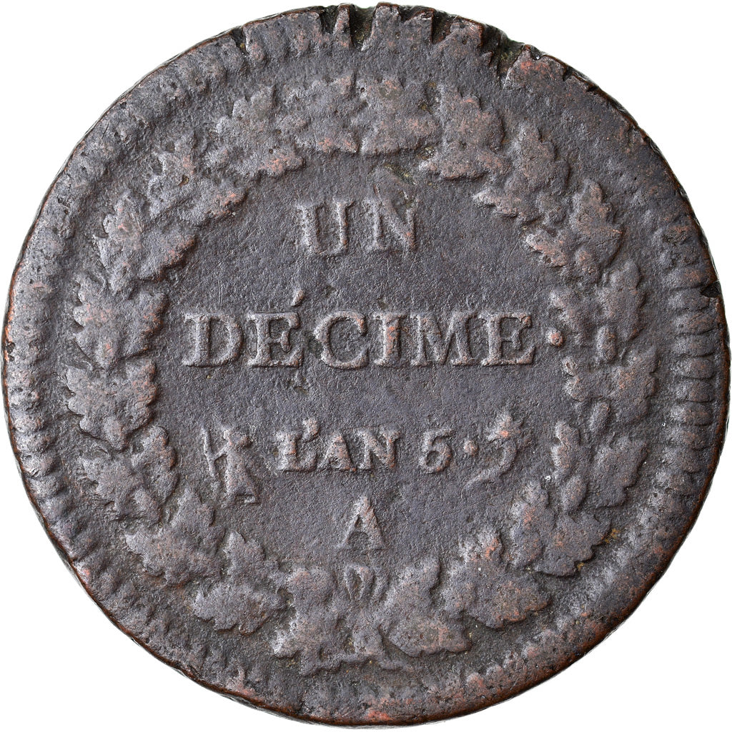 Moneda, Francia, Dupré, Decime, AN 5, Paris, BC+, Bronce, KM:644.1, Gadoury:187
