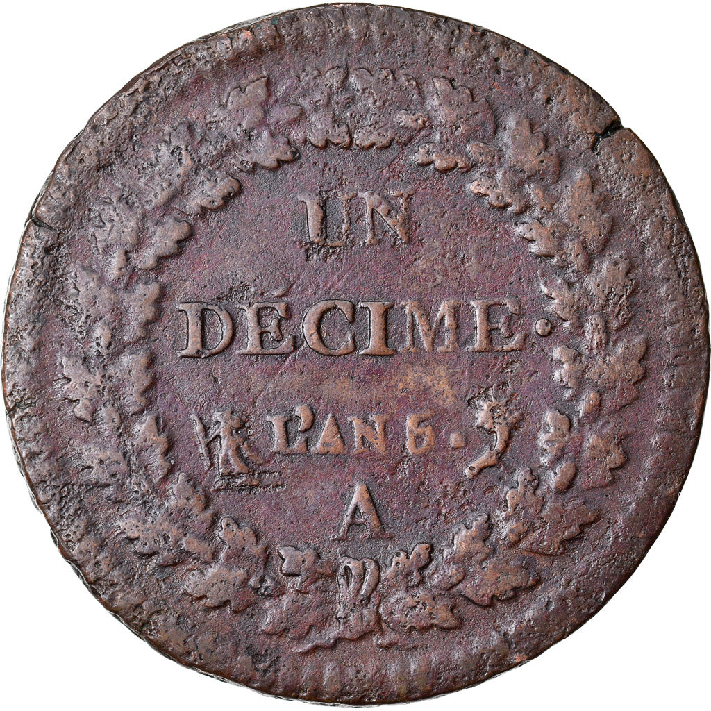 Coin, France, Dupré, Decime, AN 5, Paris, VF(30-35), Bronze, KM:644.1