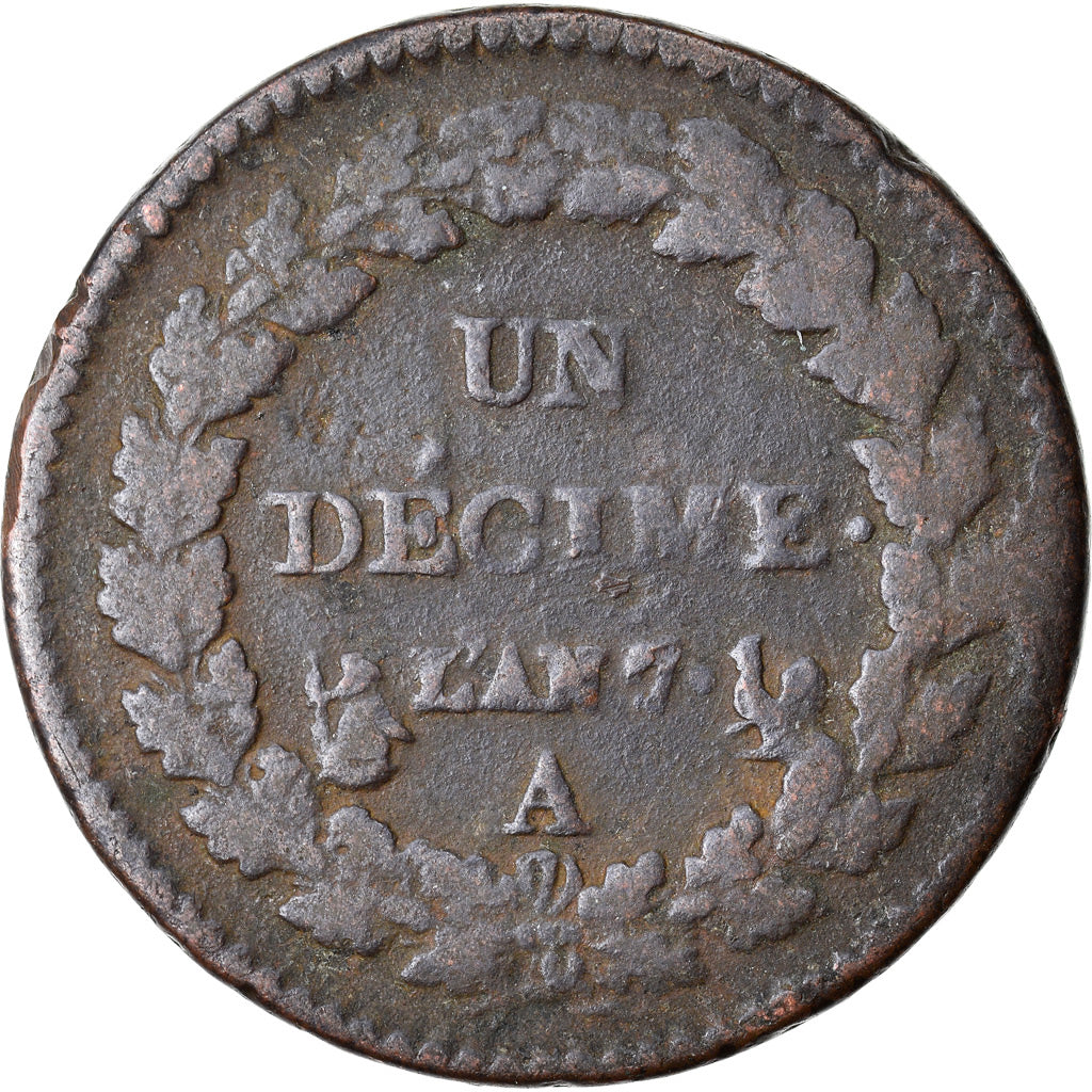 Coin, France, Dupré, Decime, AN 7, Paris, with É, F(12-15), Bronze, KM:644.1