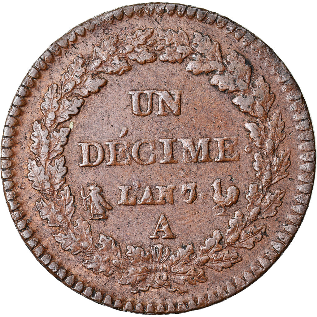 Coin, France, Dupré, Decime, AN 7, Paris, EF(40-45), Bronze, KM:644.1