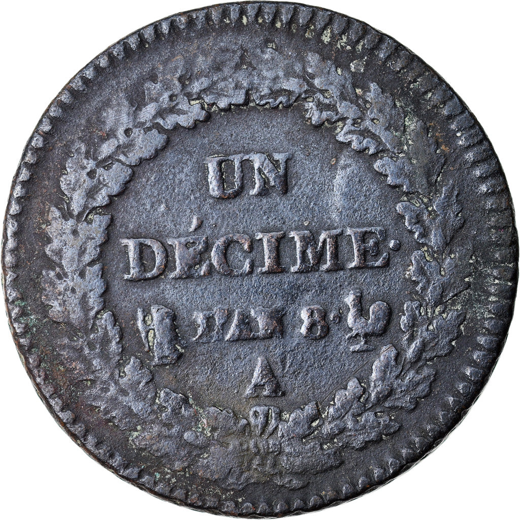 Monnaie, France, Dupré, Decime, AN 8, Paris, TB, Bronze, KM:644.1, Le