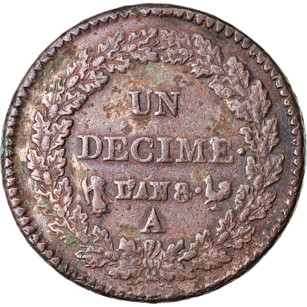 Monnaie, France, Dupré, Decime, AN 8, Paris, TB+, Bronze, KM:644.1, Le