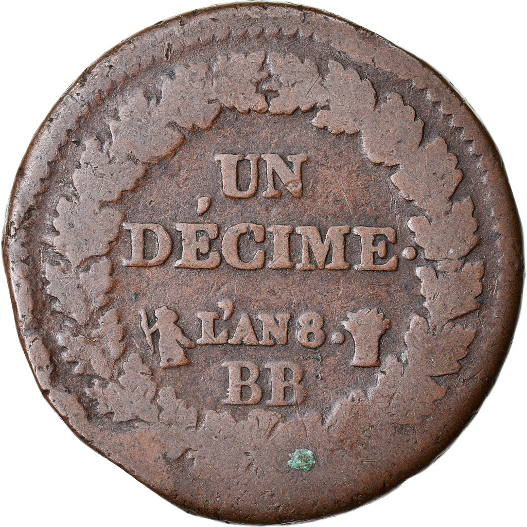 Moeda, França, Dupré, Decime, AN 8, Strasbourg, F(12-15), Bronze, KM:644.4, Le