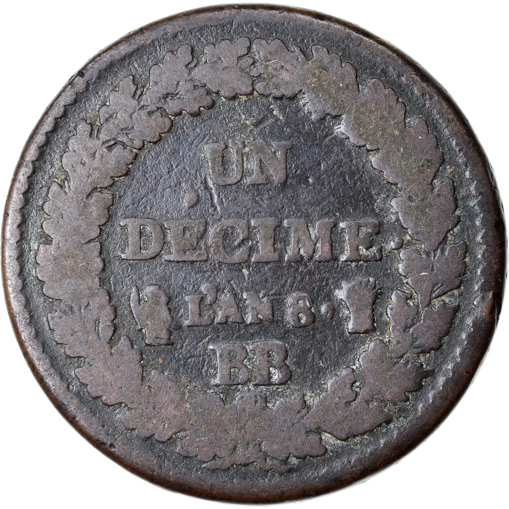 Moneda, Francia, Dupré, Decime, AN 8, Strasbourg, BC, Bronce, KM:644.4, Le