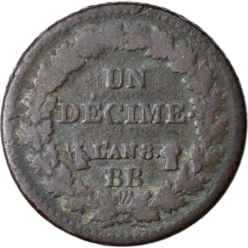 Moeda, França, Dupré, Decime, AN 8, Strasbourg, F(12-15), Bronze, KM:644.4, Le