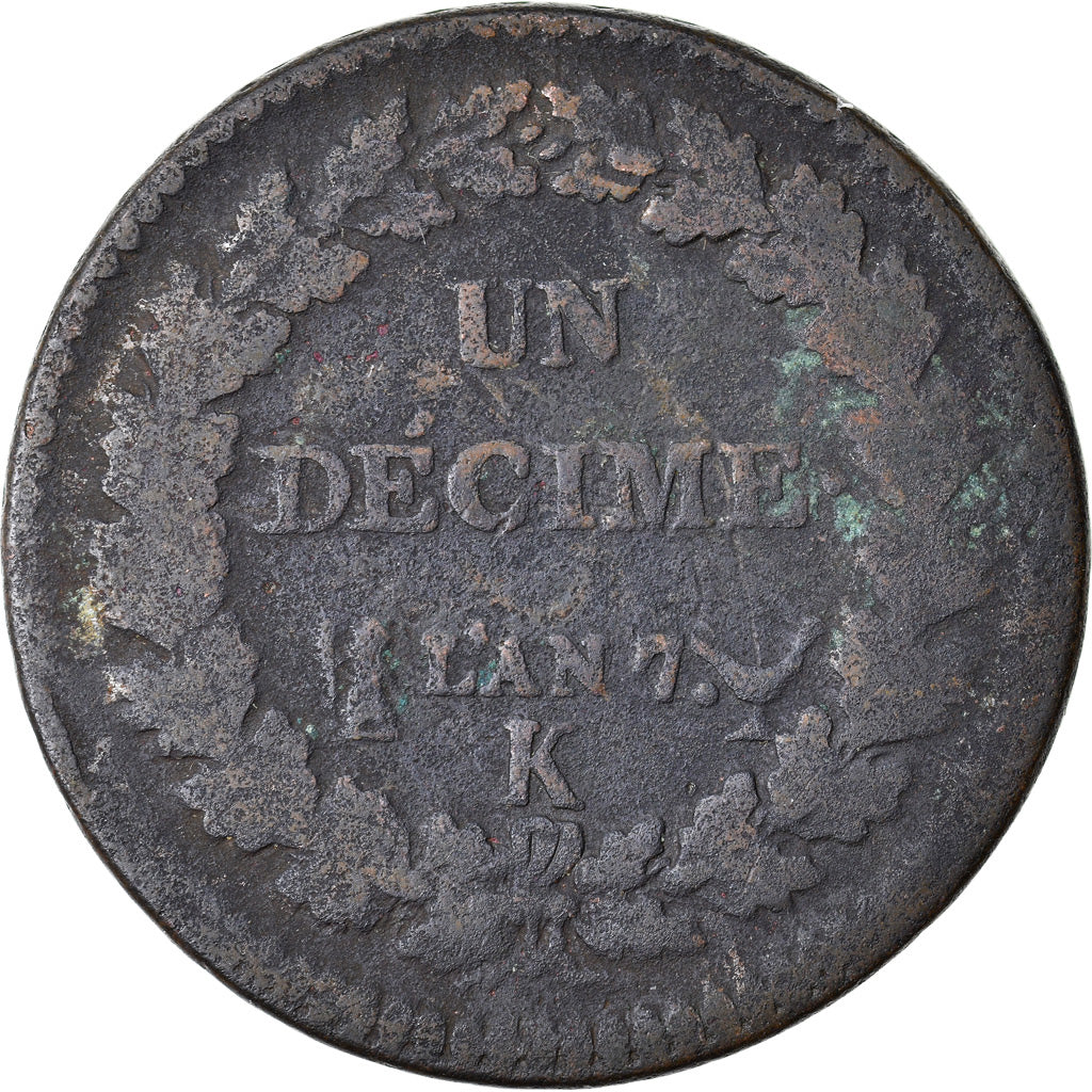 Moneta, Francia, Dupré, Decime, AN 7, Bordeaux, B+, Bronzo, KM:644.8