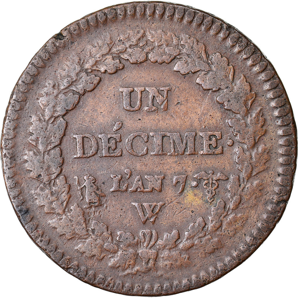Coin, France, Dupré, Decime, AN 7, Lille, with É, VF(30-35), Bronze