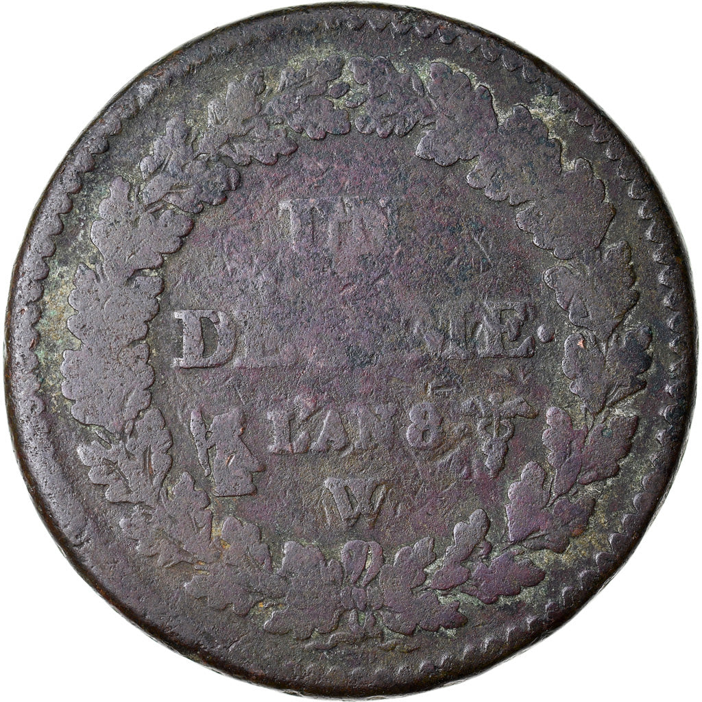 Moeda, França, Dupré, Decime, AN 8, Lille, F(12-15), Bronze, KM:644.11