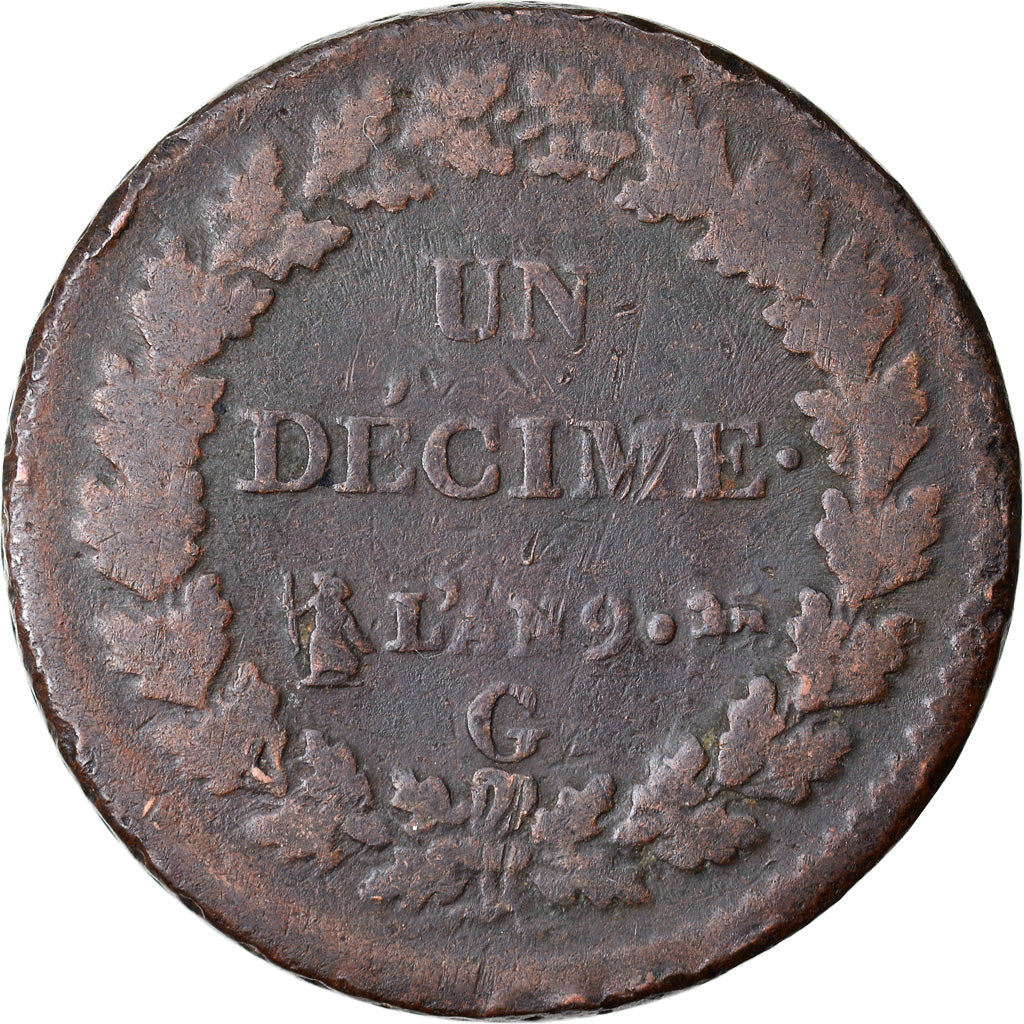 Moneda, Francia, Dupré, Decime, AN 9, Geneva, BC+, Bronce, KM:644.6