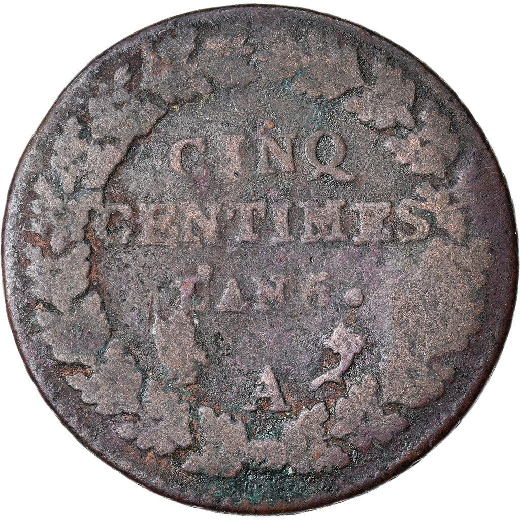 Munten, Frankrijk, Dupré, 5 Centimes, AN 5, Paris, ZG+, Bronze, KM:640.1