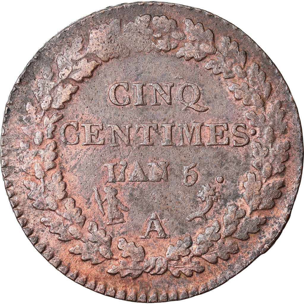 Coin, France, Dupré, 5 Centimes, AN 5, Paris, AU(50-53), Bronze, KM:640.1