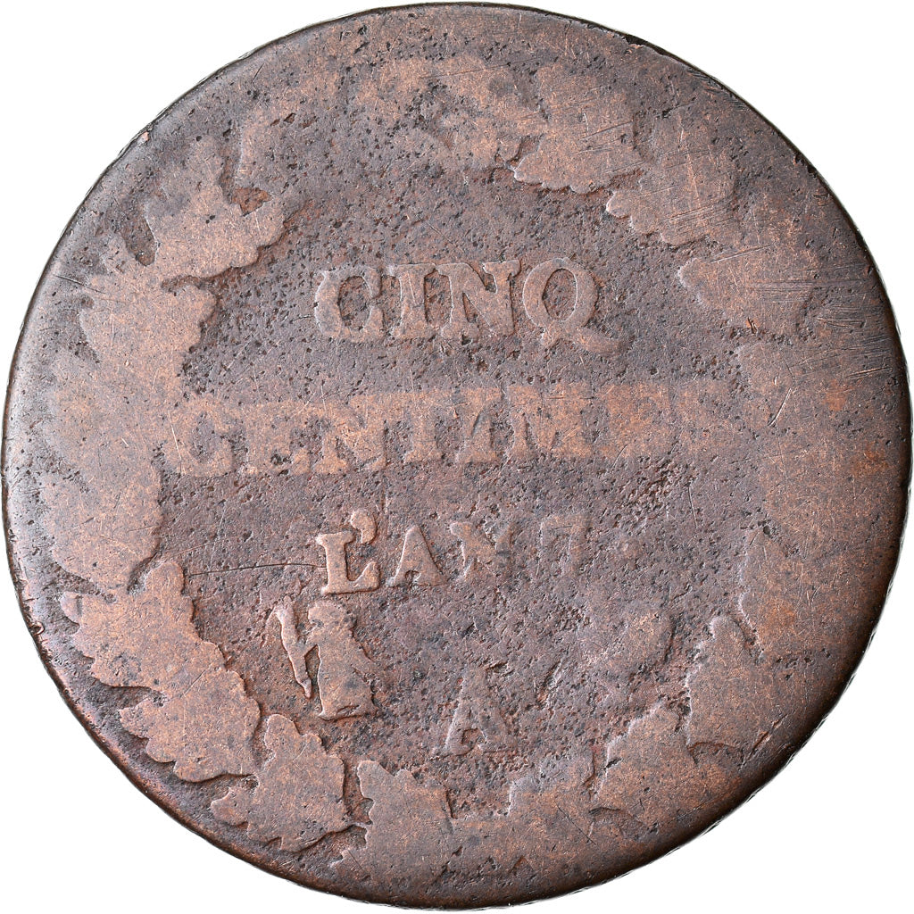 Monnaie, France, Dupré, 5 Centimes, AN 7, Paris, B+, Bronze, Gadoury:126