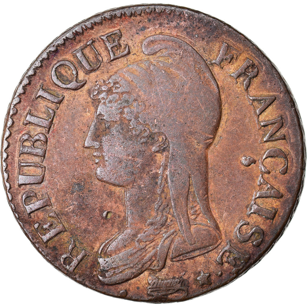 Monnaie, France, Dupré, 5 Centimes, AN 7, Paris, error double struck in collar