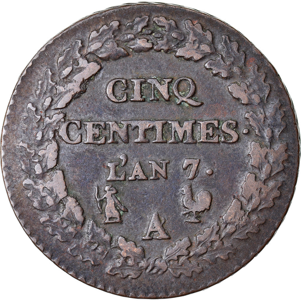 Coin, France, 5 Centimes, AN 7/5, Paris (A/R), VF(30-35), Copper