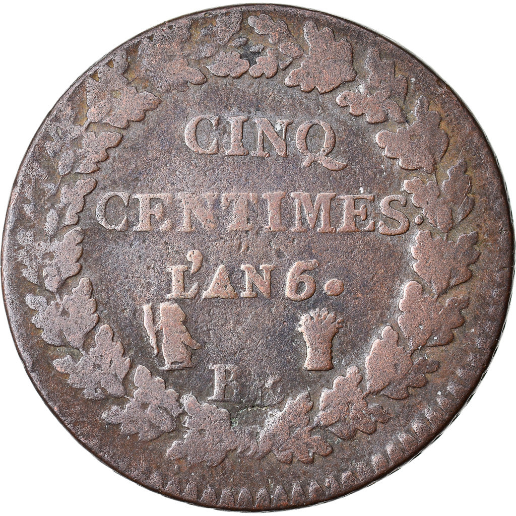 Moeda, França, Dupré, 5 Centimes, An 6/5, Strasbourg, VF(20-25), Bronze