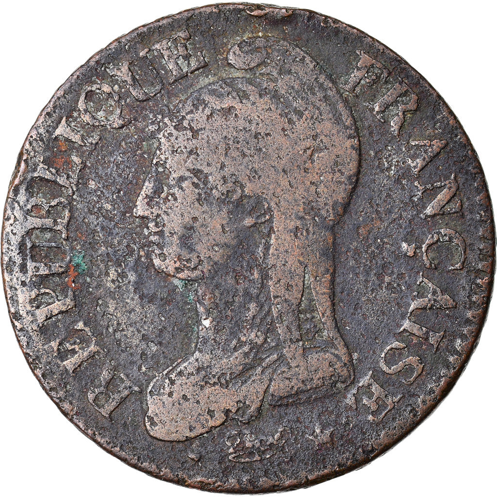 Moeda, França, Dupré, 5 Centimes, AN 8/5, Strasbourg, F(12-15), Bronze