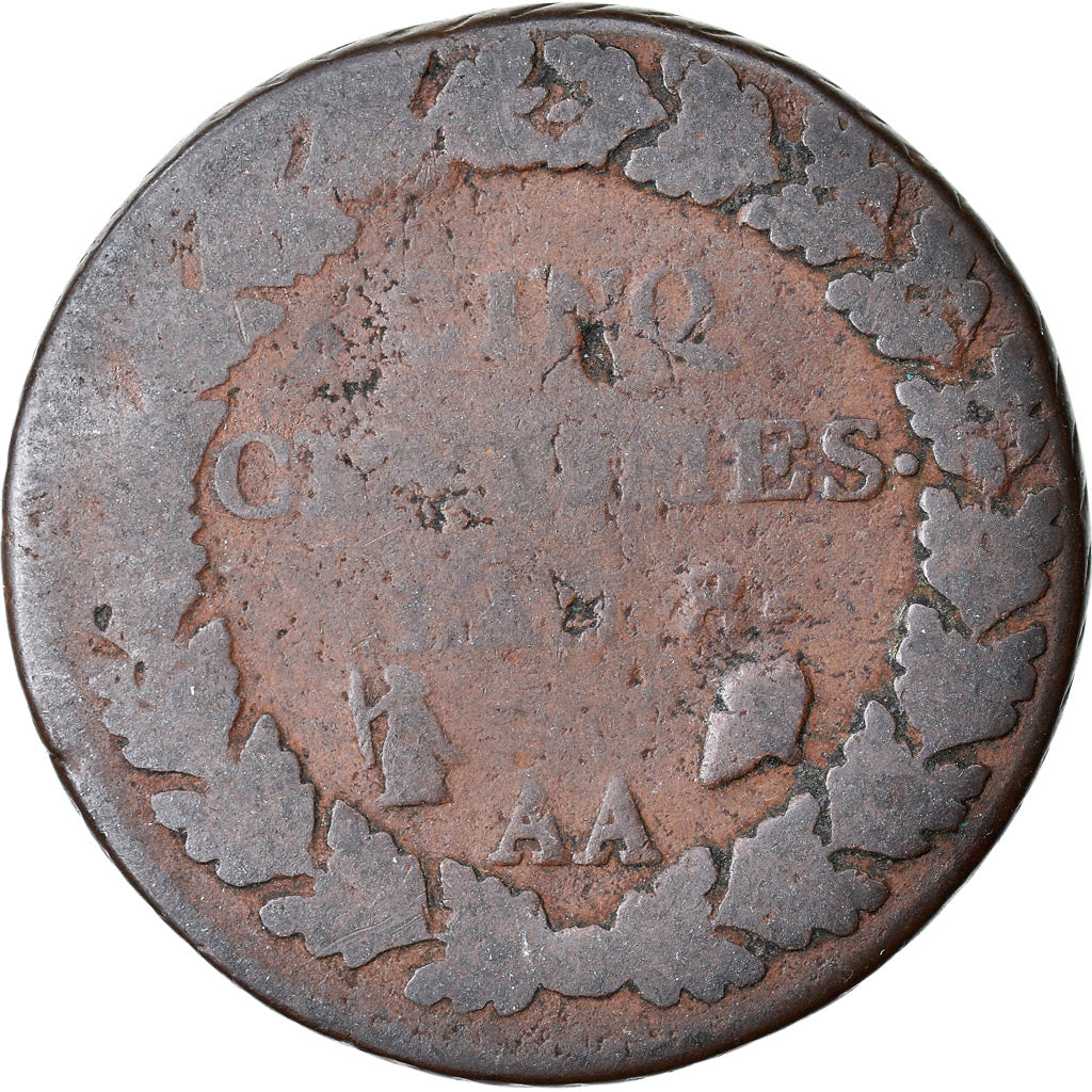 Moeda, França, Dupré, 5 Centimes, AN 8, Metz, F(12-15), Bronze, KM:640.2