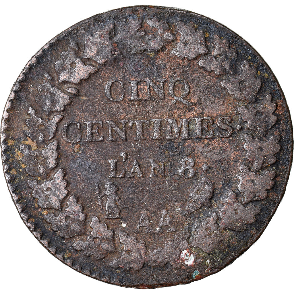 Moeda, França, Dupré, 5 Centimes, AN 8, Metz, VF(20-25), Bronze, KM:640.2