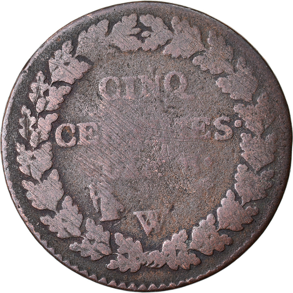 Moeda, França, Dupré, 5 Centimes, AN 8, Lille, F(12-15), Bronze, KM:640.11