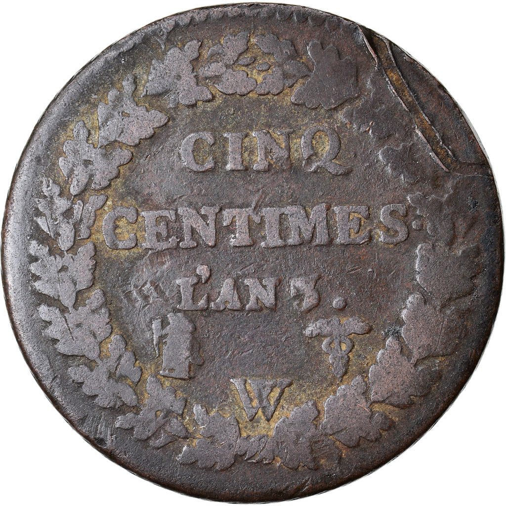 Moeda, França, Dupré, 5 Centimes, AN 7/5, Lille, VF(20-25), Bronze, KM:640.11