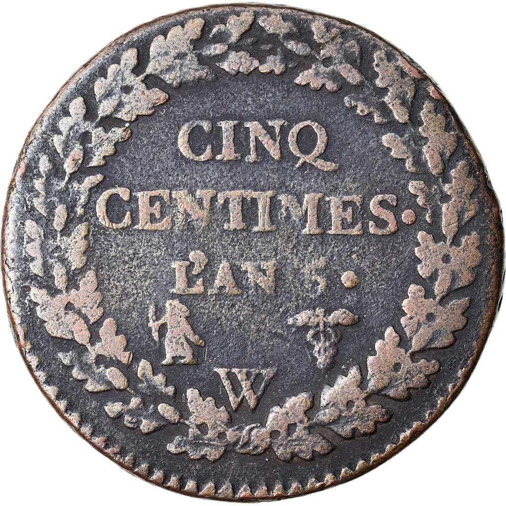 Moneta, Francia, Dupré, 5 Centimes, AN 5, Lille, MB+, Bronzo, KM:640.11