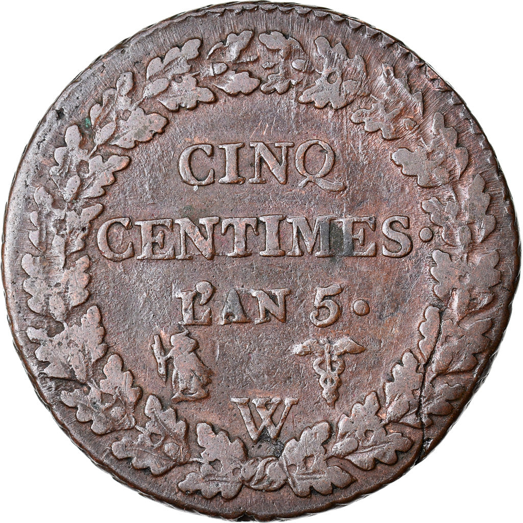Moeda, França, Dupré, 5 Centimes, AN 5, Lille, EF(40-45), Bronze, KM:640.11