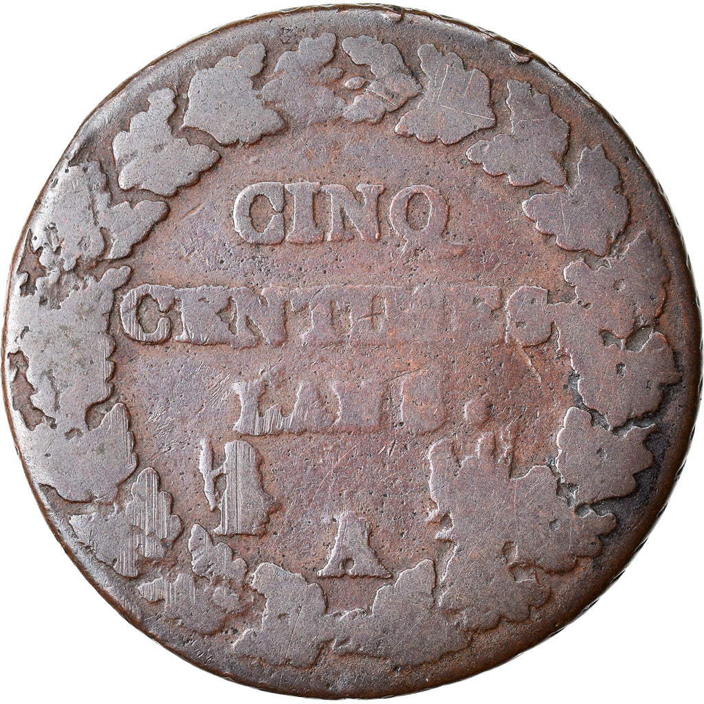 Coin, France, Dupré, 5 Centimes, AN 8, Paris, F(12-15), Bronze, KM:640.1, Le