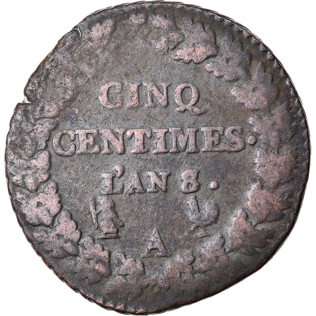 Münze, Frankreich, Dupré, 5 Centimes, AN 8/5, Paris, S, Bronze, KM:640.1, Le