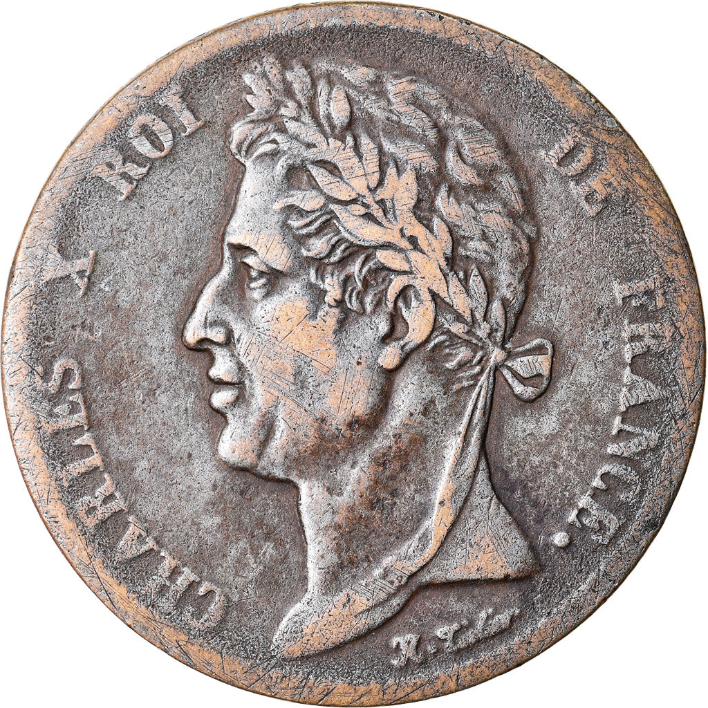 Coin, FRENCH COLONIES, Charles X, 5 Centimes, 1830, Paris, VF(20-25), Bronze