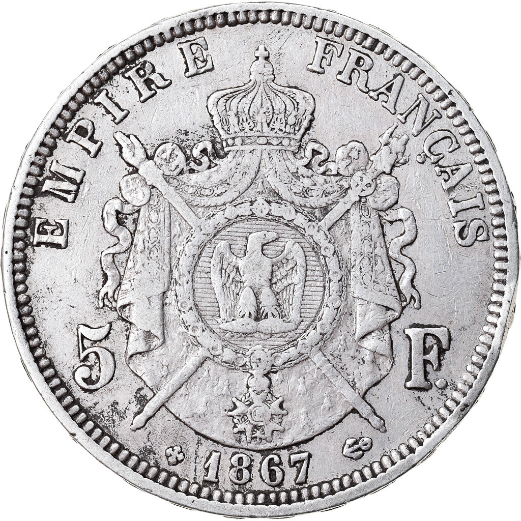Coin, France, Napoléon III, 5 Francs, 1867, Strasbourg, EF(40-45), Silver