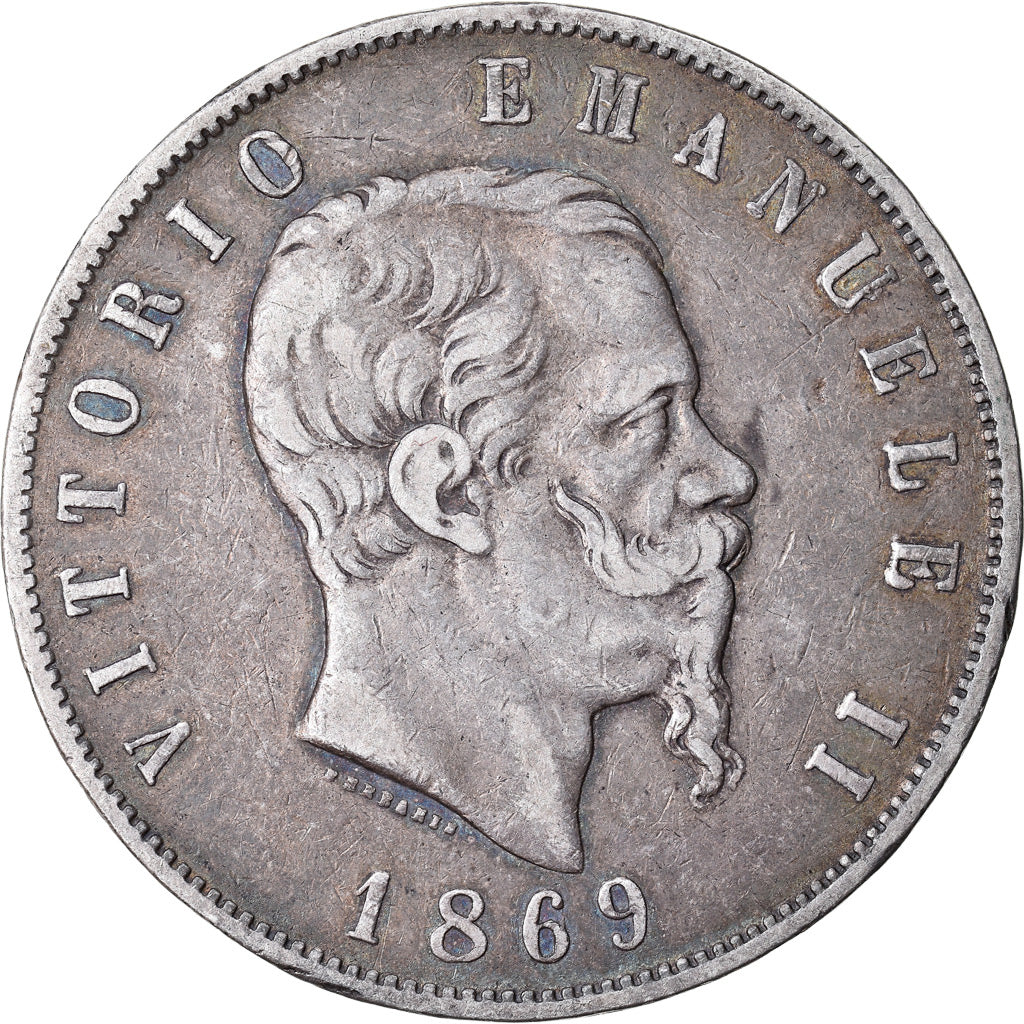 Moneta, Italia, Vittorio Emanuele II, 5 Lire, 1869, Milan, BB, Argento, KM:8.3