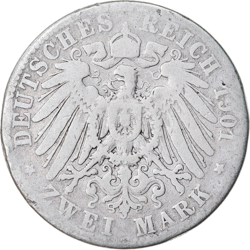 Coin, German States, PRUSSIA, Wilhelm II, 2 Mark, 1901, Berlin, F(12-15)