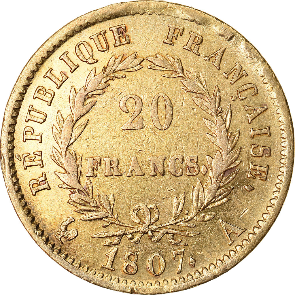 Moneta, Francja, Napoléon I, 20 Francs, 1807, Paris, AU(50-53), Złoto