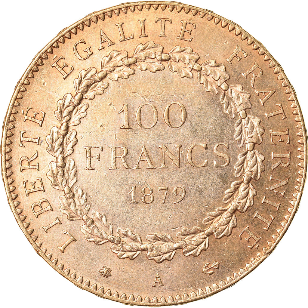Moneda, Francia, Génie, 100 Francs, 1879, Paris, MBC+, Oro, KM:832